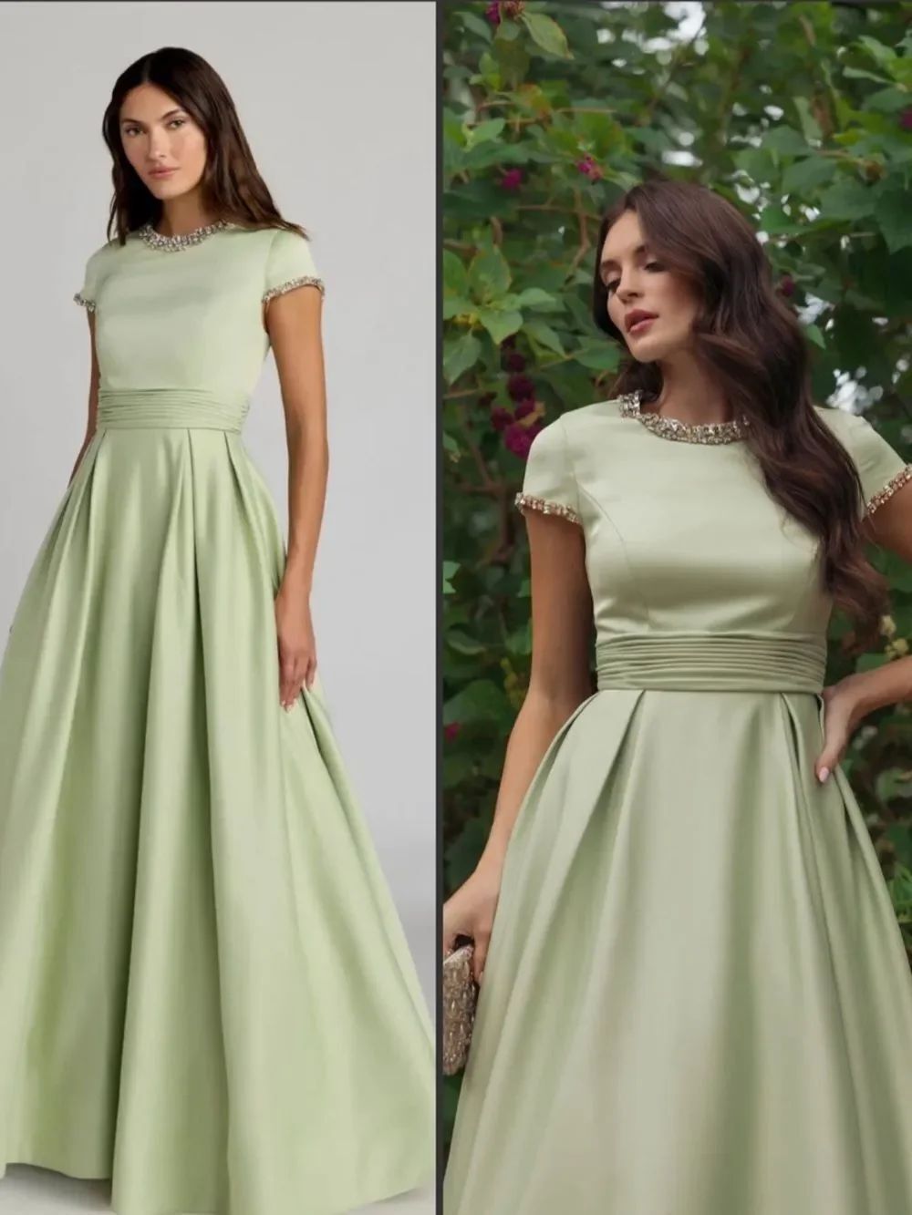 NWT MAC DUGGAL 56402 Green Embellished Satin Cap Sleeve Ball Gown Size 8